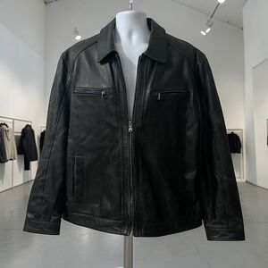 Michael Kors Mens Black Genuine Leather Full Zip Moto Jacket XL